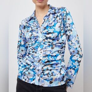 Rails Lisa Shirt Blouse Womens M Zinnia Floral Print Ruched Stretch Jersey Blue